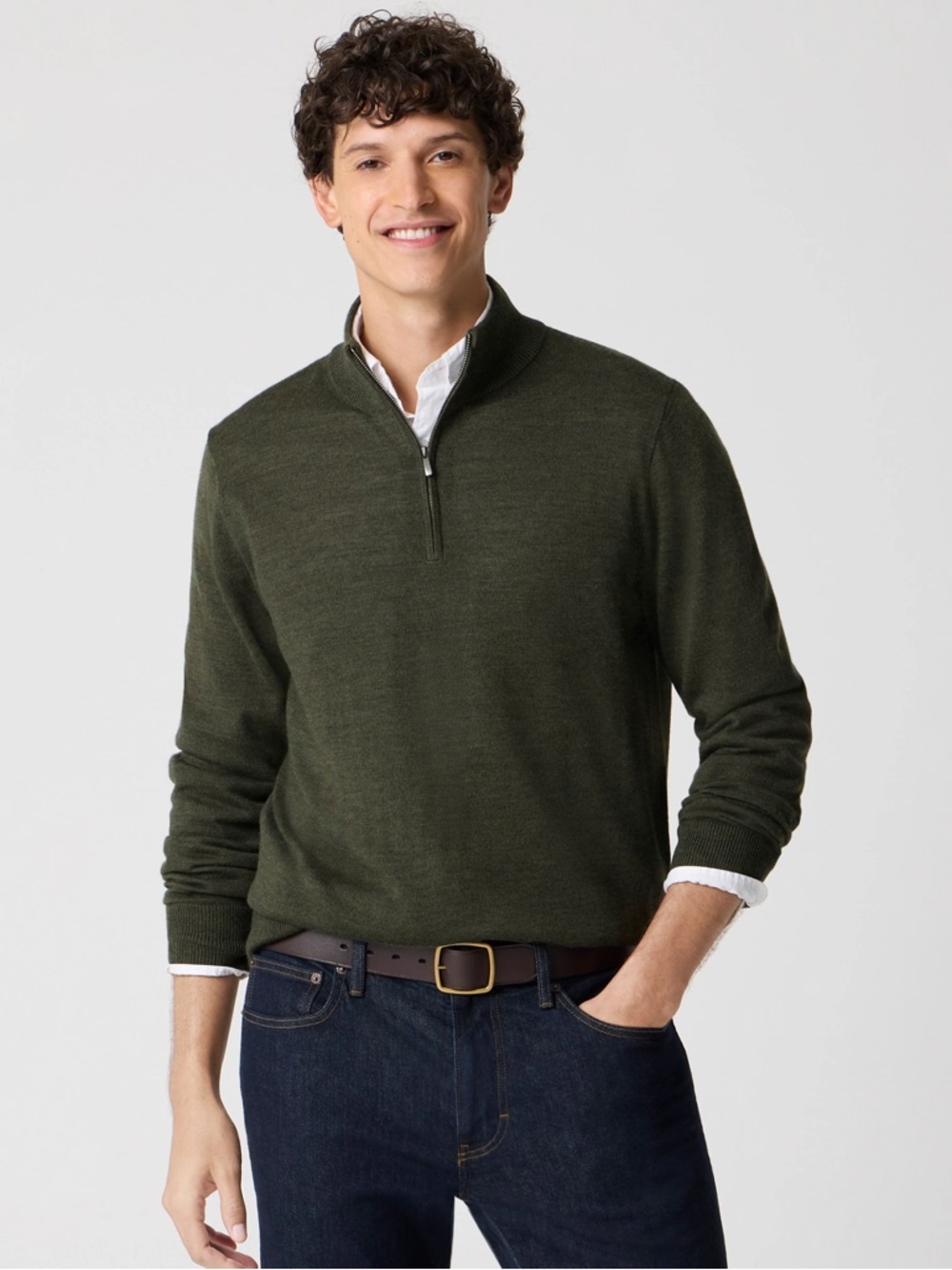 NWT! J Crew Factory - Merino Wool-Blend Quarter-Zip - Dark Green Moss - Small